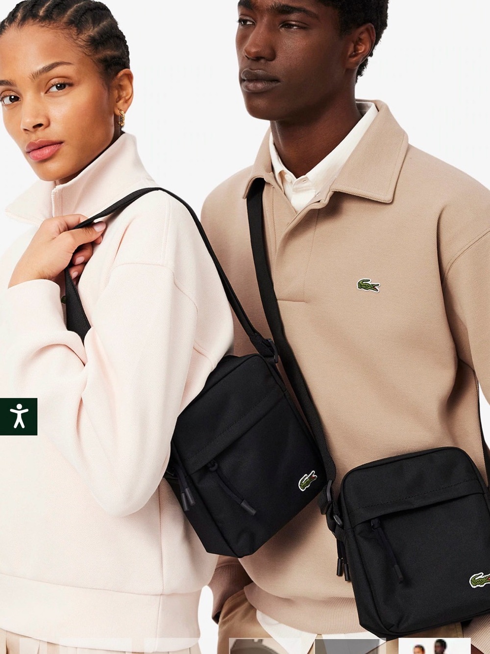 LaCrosse Black Messenger Crossbody Bag with Green Logo